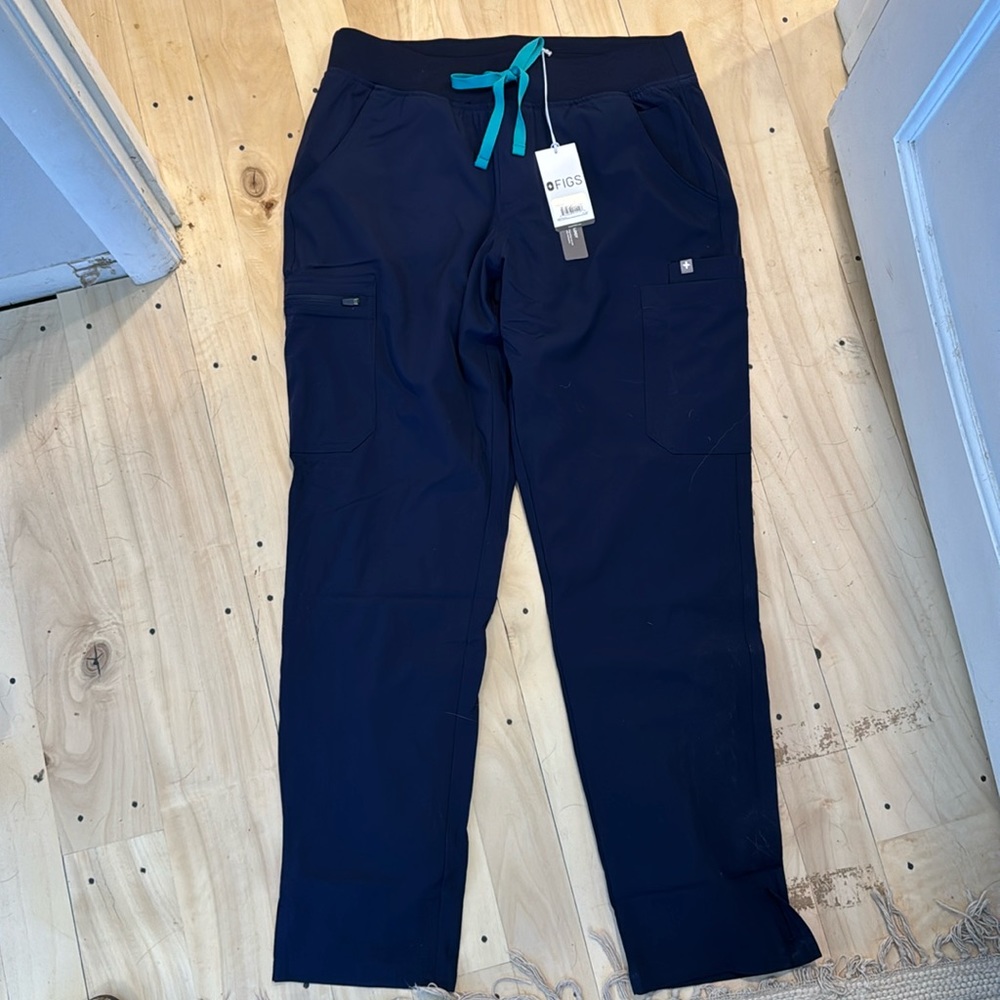 Figs Women's Navy Blue Pants with Teal Drawstring